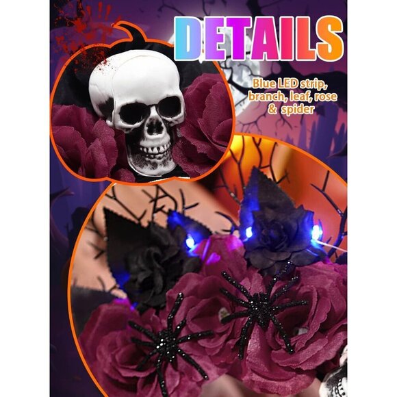 Light Up Rose Halo Crown Skull Flower Headband for Women Halloween Day of the De main image 7